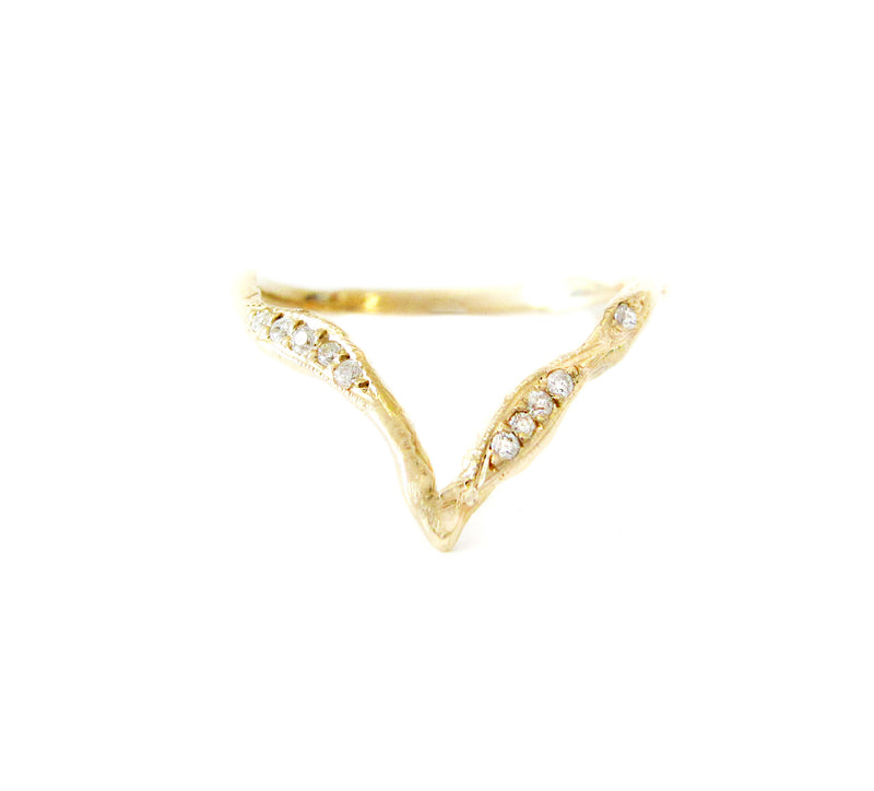 Yellow Gold Lava Beak Ring with White Diamonds.
