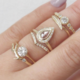 3 sets of 14k Yellow gold rings with diamonds.