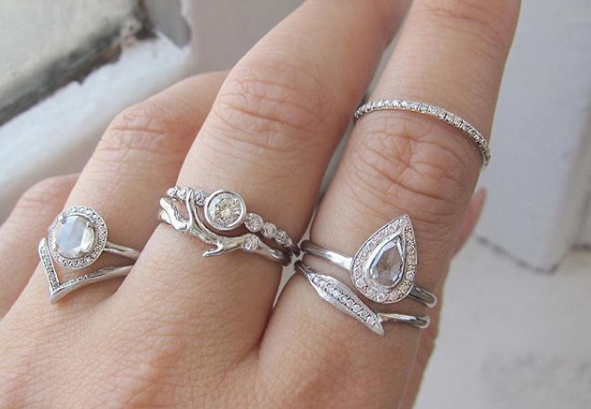White gold rings with diamonds. 