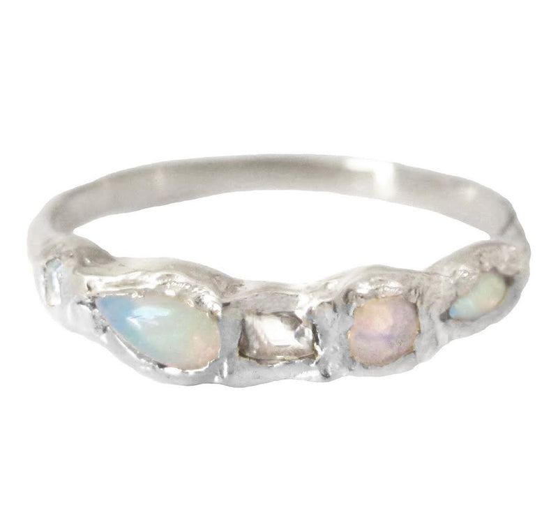 Opal and aquamarine 14K white gold ring. 